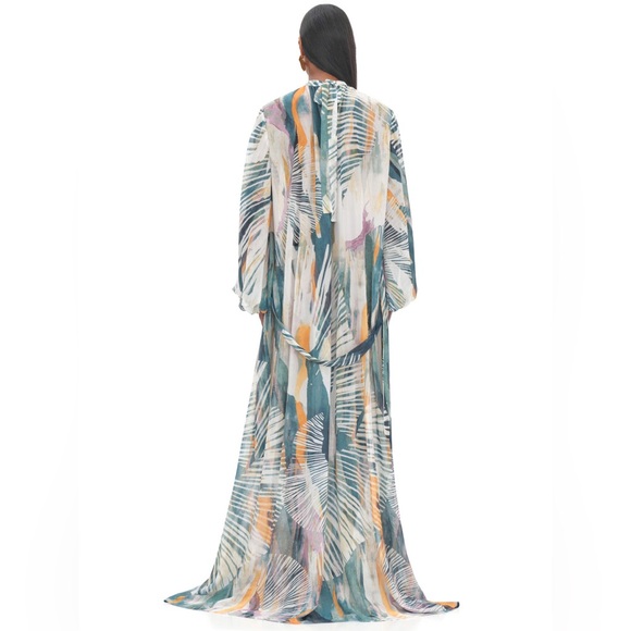 NWT Andrea Iyamah Sade Cover Up Chiffon Maxi Dress Size S/M (US 6-10) Blue/Gold - Picture 15 of 16